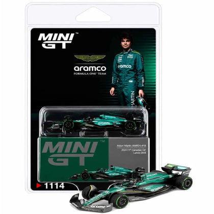 Mini GT #1114 Aston Martin AMR24 #18 Lance Stroll — 2024 F1 Canadian GP (1:64)